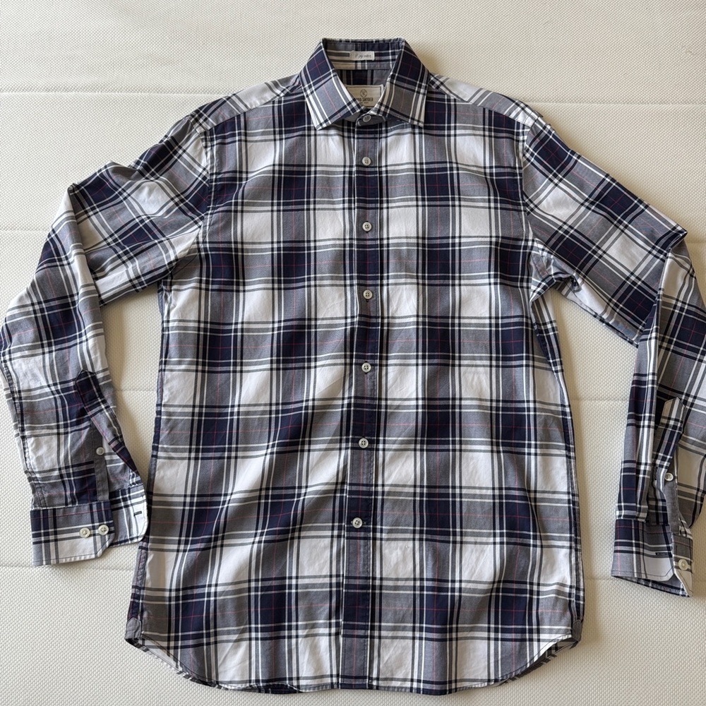 Todd Snyder Medium Navy and White Plaid Shirt